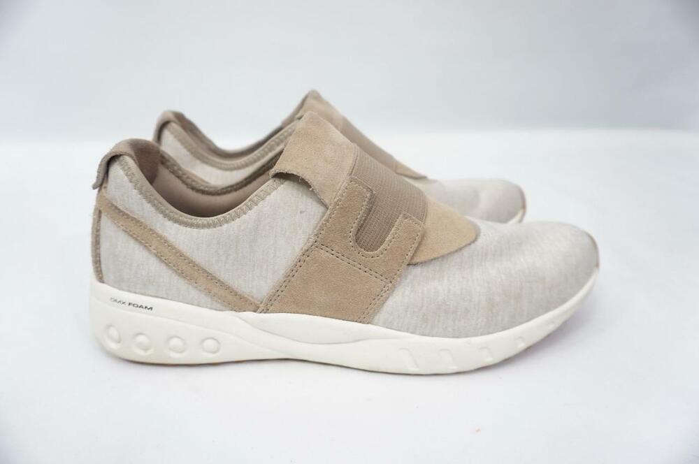REEBOK ERS DMX FOAM WOMEN 9 USED BEIGE FABRIC/SUEDE SLIP ON SNEAKERS ELASTIC